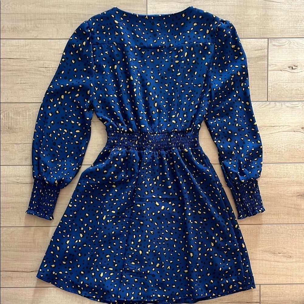 BB Dakota Blue and Gold Leopard Print Dress - Picture 4 of 4
